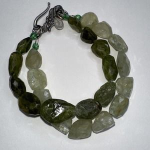 Femme Gems Bracelet Green Marbled Quartz Faceted Stones Double Strand Hook